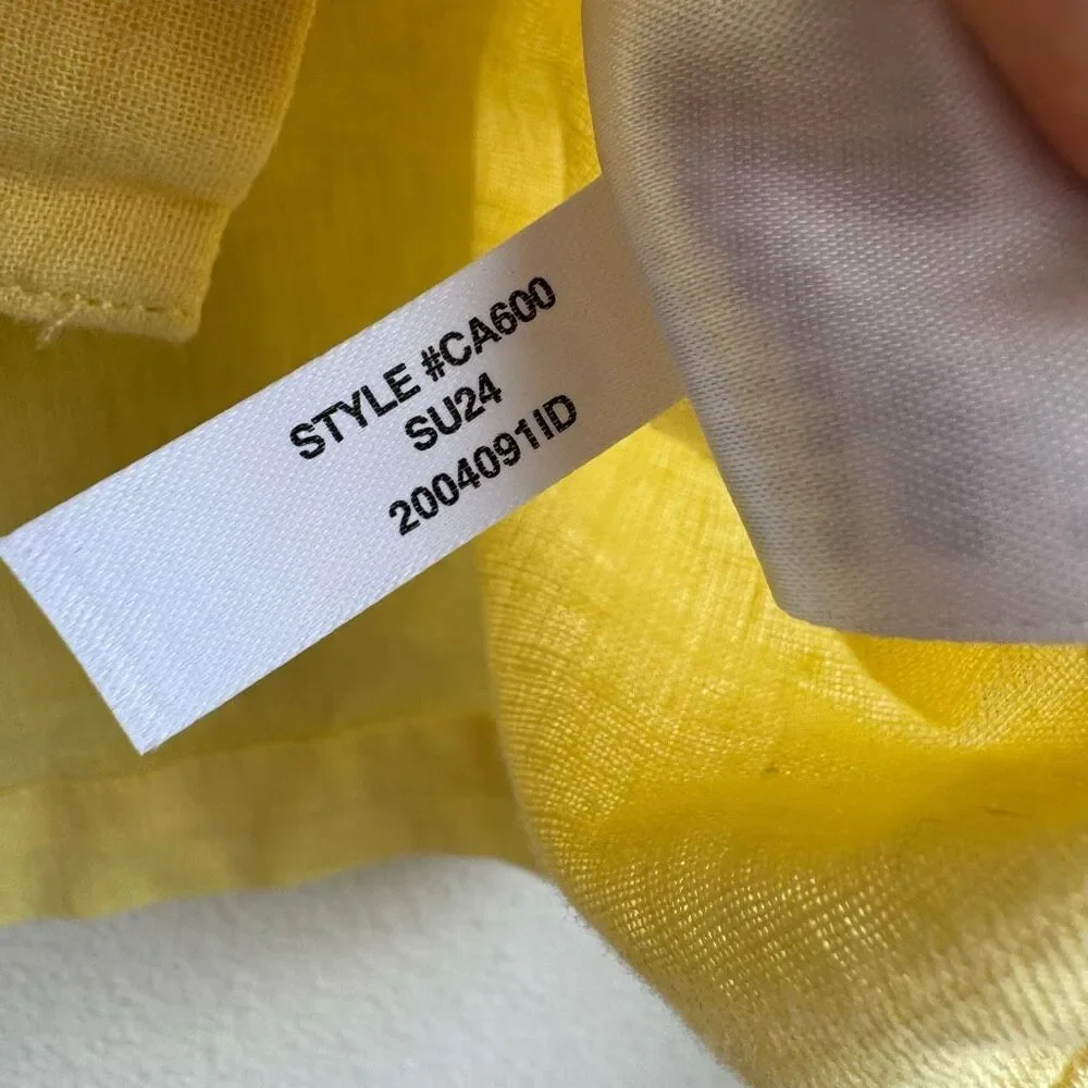 J Crew Camp Collar Featherweight Linen Blend Button Up Shirt US Women's 4 Yellow